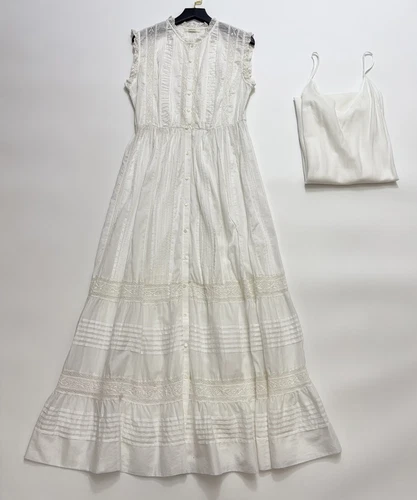 Woman DOE Cotton Sleeveless Lace Midi Dress White - Imagen 4 de 6