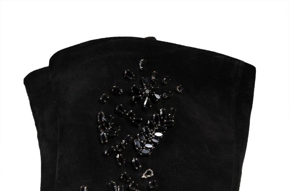 Giuseppe Zanotti 女式过膝结晶靴 US 7 EU 37 黑色麂皮绒 — 第 4/4 张图片