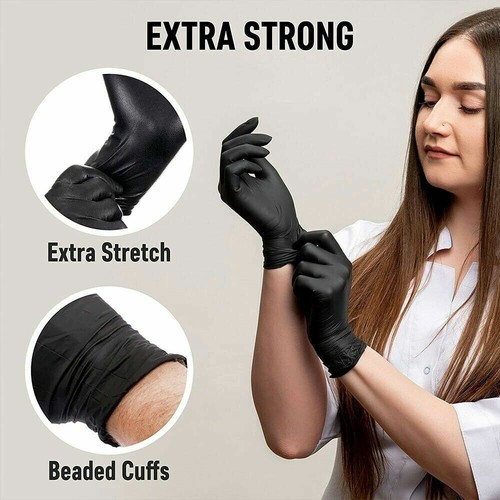 Pro Extra Heavy Duty BLACK DISPOSABLE NITRILE GLOVES 10 PACKS - Picture 4 of 11