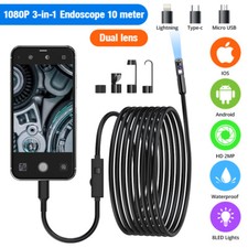 1080P HD Endoscope Borescope 8mm Inspection Snake Camera for iPhone Android iOS