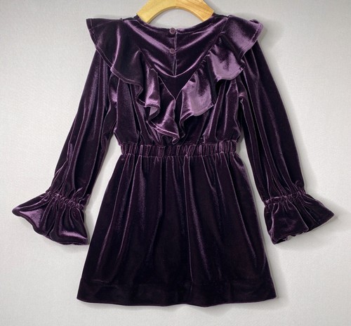 NUECES Girls 4 Yrs Plum Purple Velvet Ruffle Front Party Dress Holiday Wedding - Bild 3 von 5