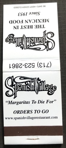 Vintage FULL 20 Strike Matchbook Spanish Village Mexican Restaurant Houston, TX - Picture 3 of 3