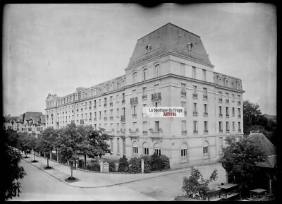 Glasplatte altes Foto Negativ schwarz-weiß 13x18 cm Vittel Hotel Frankreich