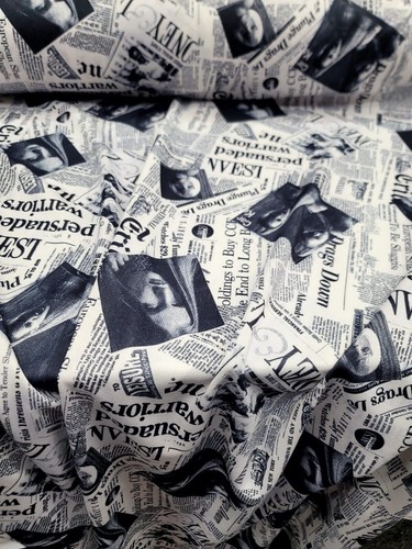 NEWSPAPER WEEKLY NEWS NEWSPRINT COTTON FABRIC SOLD BY THE YARD BLACK WHITE - Picture 7 of 13