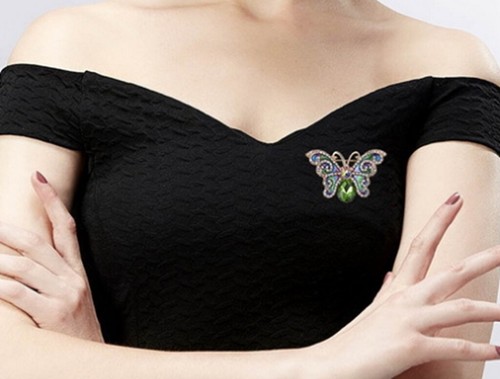 Women Rhinestone Animal Green Butterfly Scarf Shawl Brooch Pin Costume Jewelry - Picture 4 of 8