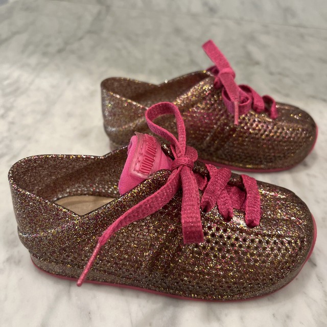 Mini Melissa Love System Glass Pink Glitter Gold Lace Up Jelly Sneakers Size 8 Mini Melissa Love System Glass Pink Glitter Gold Lace Up Jelly Sneakers Size 8