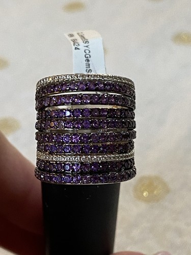 Colleen Lopez Sterling Silver Amethyst & White Zircon Multi Row Ring HSN NWT - Picture 2 of 12