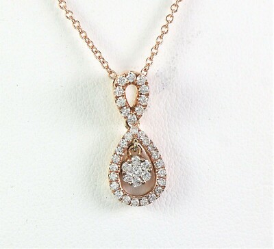 $1,600 14K Rose Gold 0.33ct Round Diamond Halo Pendant 18