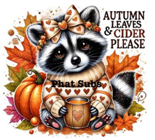 20oz Sublimation Tumbler Wrap Autumn Leaves Raccoon Ready To Press Heat Transfer