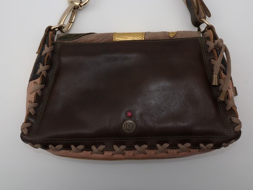 Bracher Emden Shoulder Bag Y2K Leather Suede Diamante Crystal Brown Green Gold - Picture 8 of 11