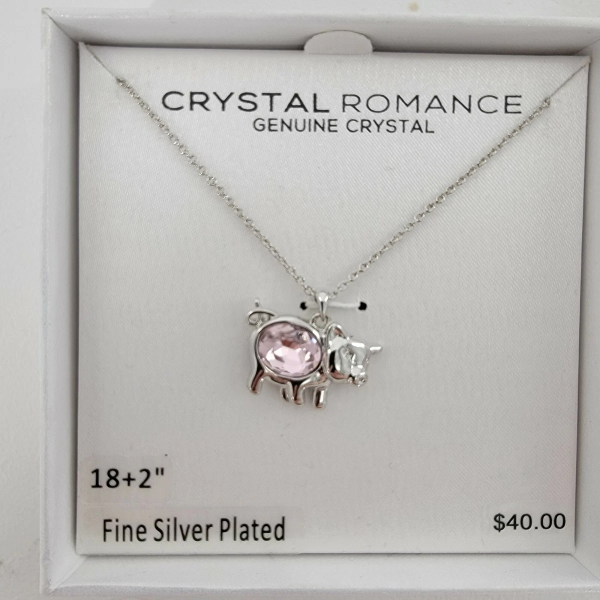 Crystal Romance Genuine Crystal Fine Silver Plated Necklace with pig pendant NIB