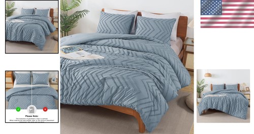 Gemütliche graublaue Twin/Twin XL Bettdecke & Kissenbezug - pflegeleichtes Design - Bild 2 von 10