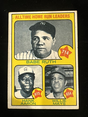 1973 Topps! ALL TIME HOME RUN LEADER! BABE RUTH & HANK AARON & WILLIE MAYS!
