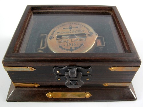 Brújula brújula de bolsillo brújula de latón en caja de madera noble de estilo antiguo - Imagen 3 de 8