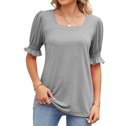 Ladies Holiday Long Tops Blouse Womens Casual Loose Square Collar Tee Plus Siz · - Picture 15 of 20
