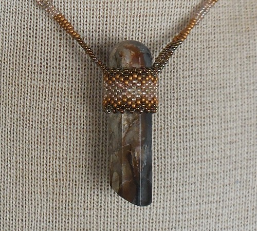 Jasper Massage Wand Beaded Necklace with Tigers Eye Gemstone Beads Reiki Healing - Picture 8 of 10