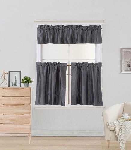 JUEGO DE 3 PIEZAS VARILLA BOLSILLO VENTANA COCINA CORTINA FORRADA SÓLIDA APAGÓN 24" L K4 - Imagen 7 de 28