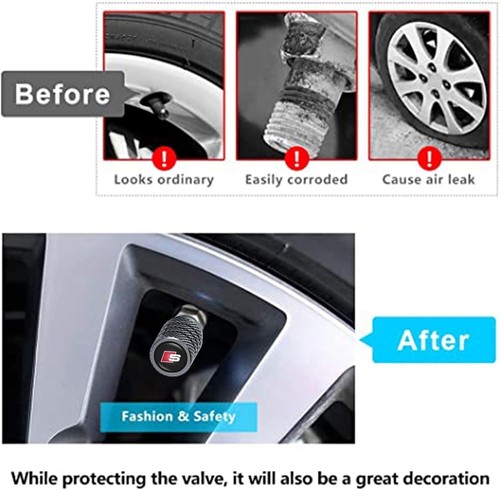 4PCS Metal Car Tire Valve Caps Valve Stem Cover Compatible with Au_di S Black S5 - Picture 5 of 14