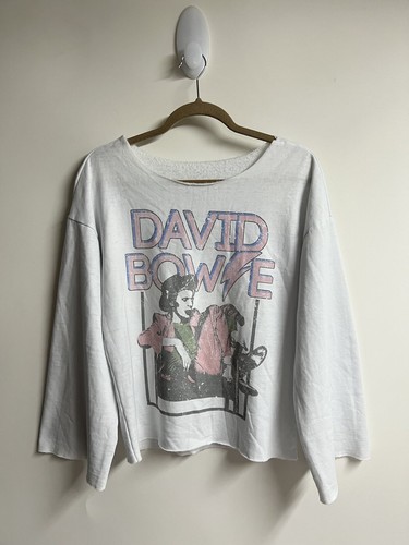 Recycled Karma DAVID BOWIE Cutoff  Sweatshirt White Size Small WIDE SLEEVES - Picture 4 of 12