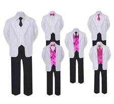Formal Black White Suit Set Fuchsia Bow Tie Neck Tie Vest Boy Baby Toddler Teen