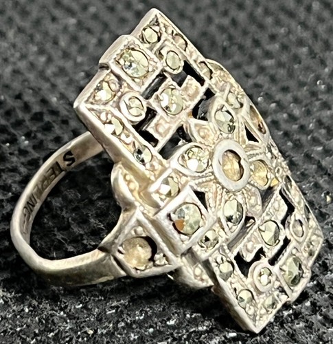 Vintage Ring Art Deco Sterling Silver Marcasite Uncas 4.75 Read - Picture 2 of 7