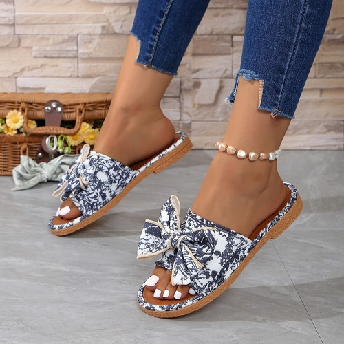 Women's Fashion Bow Tie Summer Slippers Slip On Comfort Holiday Shoes Size - Picture 11 of 13