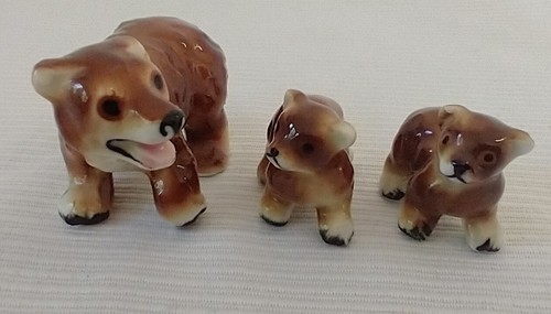 Bone China Miniature Grizzly Brown Bear Mother And Cubs Family Figurines Vtg 70s - Picture 2 of 7