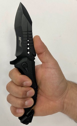 5 Inch Closed Rescue Pocket Knife All Black Spring Assisted Opening - Picture 2 of 12
