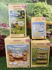 Sylvanian Families 4 SETS - Home Party Set BBQ 3 Seater Bicycle Baby Bath Tub