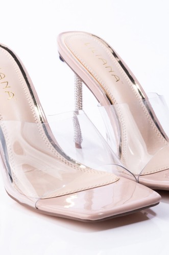 Liliana Vita Stiletto Open Toe Clear Mule Transparent Rhinestone Heel Sandals - Picture 4 of 6