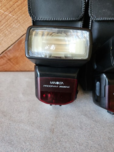 Minolta Program 3500 xi 1 Shoe Mount Flash + Leatherette carrying case 3 Pieces - Picture 6 of 13