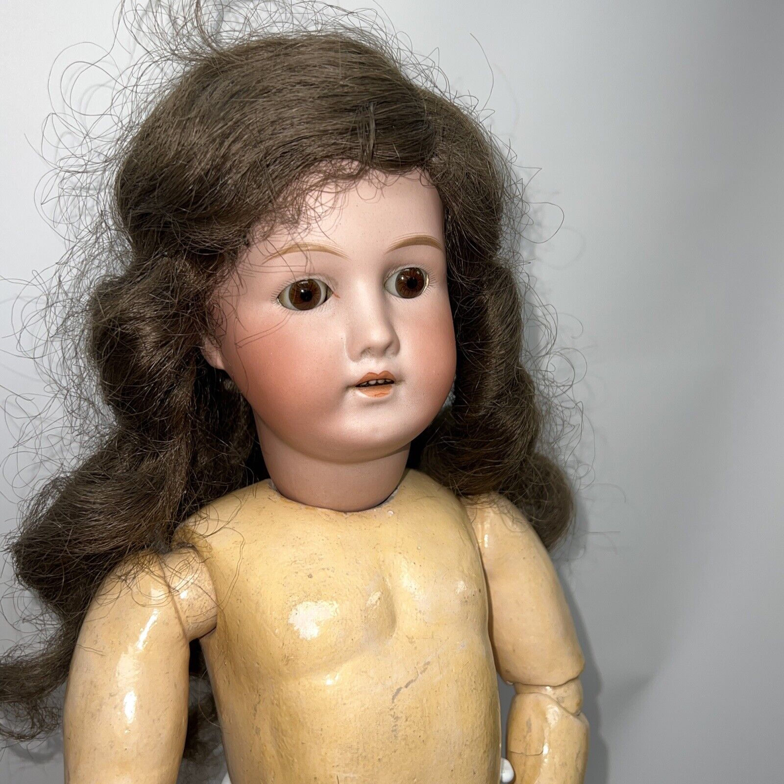 16 Antique German Ruth 111 Bisque Doll kid white leather body sleep eye AM  doll