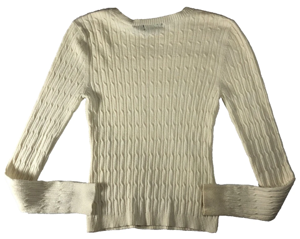 Takeout Womens Silk Blend Sweater Size M Ivory Cable Knit Stretch Long Sleeve - Image 3 of 4