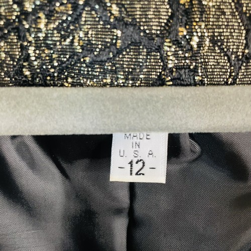 Vintage 60s Skirt Suit Set Metallic Black Gold Fur Collar Women's Size M/L - Picture 7 of 10
