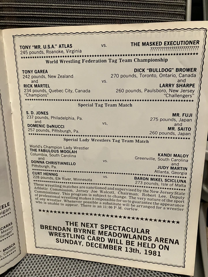BRUNO SAMMARTINO Last Match Wrestling Program 4 de outubro de 1981 Meadowlands NJ - Imagem 3 de 4