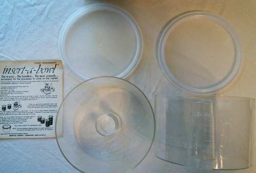 2 Insert-A-Bowl Universal Food Processor 5-Cup Bowls & Lids 1980 Vtg Stacking - Picture 1 of 8