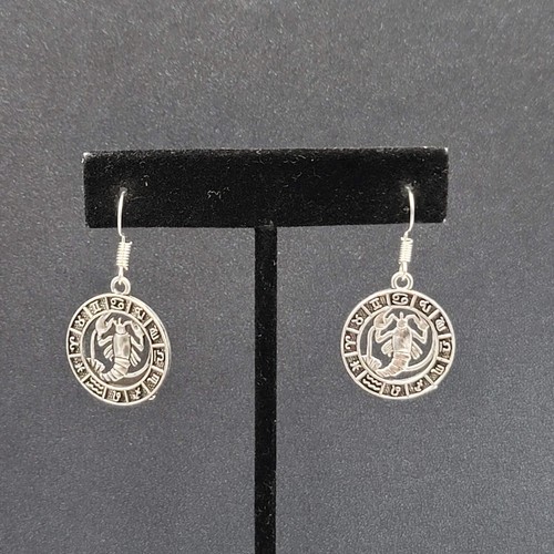 Zodiac Pierced Earrings Silver tone Dangle 7/8" - Picture 50 of 153