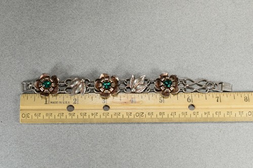 Brazalete grande vintage de plata esterlina con flores de eslabones abiertos de 7,5 pulgadas -- 1889 - Imagen 4 de 4