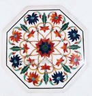 Octagon Marble Coffee Table Top Multicolor Gemstone Inlay Work Corner