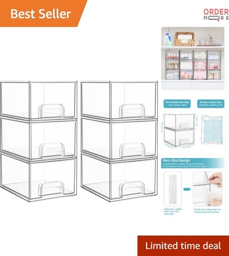 6 Pack Acrylic Stackable Storage Drawers Organizer for Makeup Bathroom Kitchen