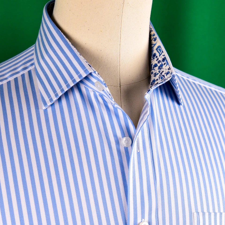 Мужская синяя сорочка для официальных приемов бизнеса в полоску с геометрическим узором из саржи классная пейсли босс - Изображение 2 из 4