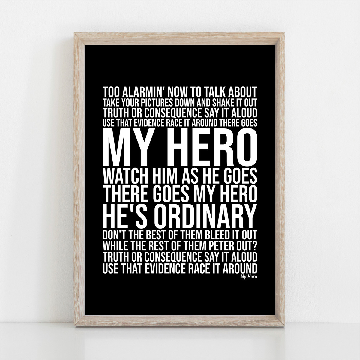 Foo Fighters My Hero Black Guitar Song Lyric Print