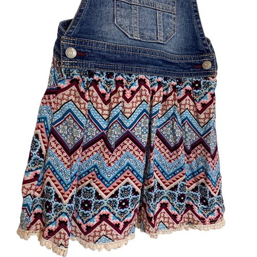 Jordache Overall Girl Dress XS 4-5 Southwestern Print Skirt Denim Fringe - Picture 2 of 13