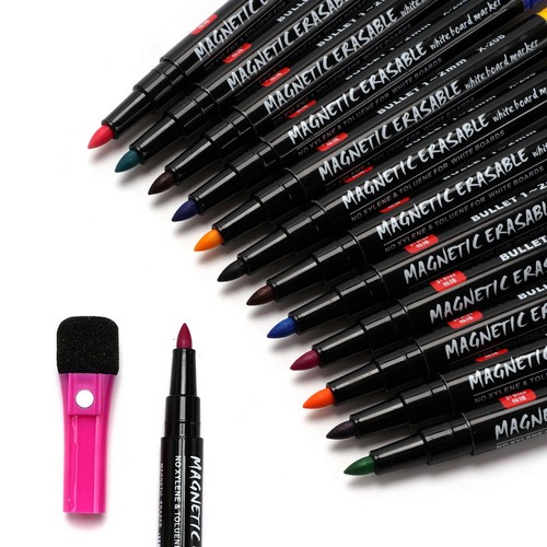 12 Farben Magnetisch Trocken Abwischbar Marker Stift Feine Spitze Sortiert für Whiteboard Kühlschrank - Bild 6 von 12