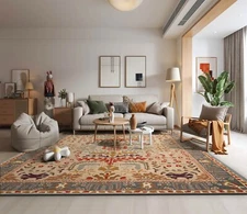 Multi Sizes Handmade Wool Arts & Craft Transitional Oriental Area Rug Beige