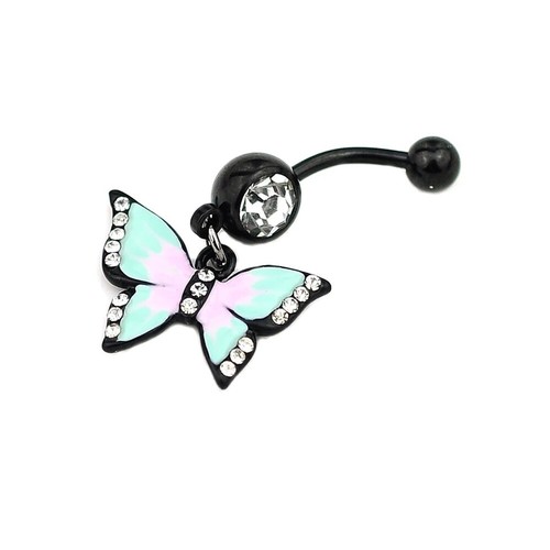 Butterfly Belly Button Piercing Bars Barbell Navel Dangle Drop Bar Silver/Gold - Picture 18 of 18