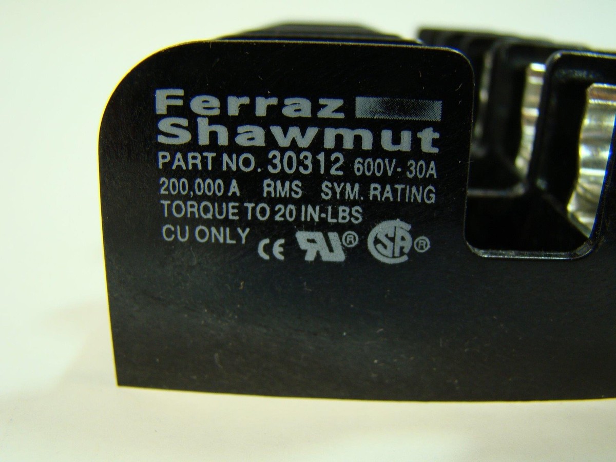 3 each Ferraz Shawmut 30312 600V 30A 200,000ARMS SYM Rating 2 Pole Fuse  Blocks | eBay