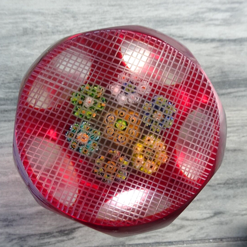 MAGNUM Murano Art Glass Ruby Overlay Cut Faceted Millefiori Rondelle Paperweight - Picture 17 of 19