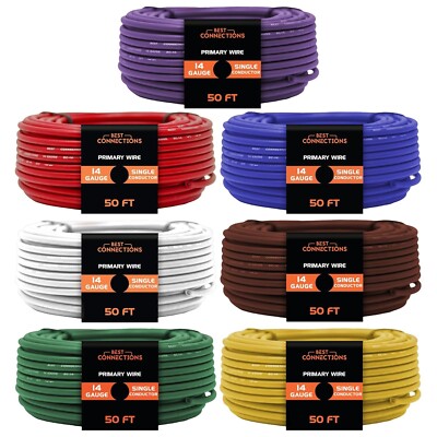 14 Gauge Car Audio Primary Wire (50ft 7 Rolls)  Remote, Power/Ground Electrical