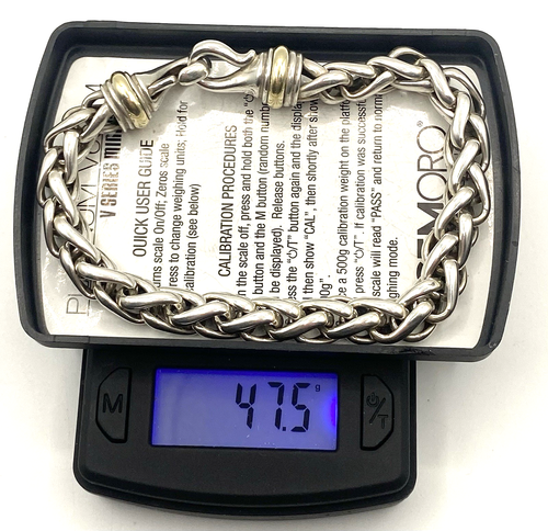 David Yurman Sterling silver / 925 & 18K Gold Wheat Chain Men's Bracelet Sz. 8.5 - Picture 8 of 9